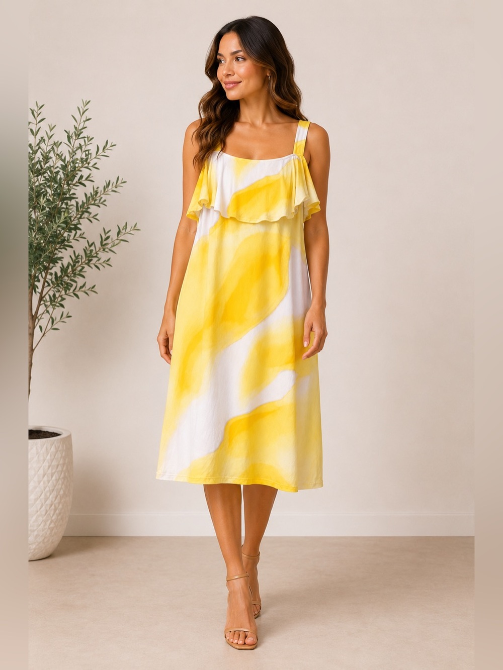INC Yellow Abstract Cold Shoulder Midi Dress XL
